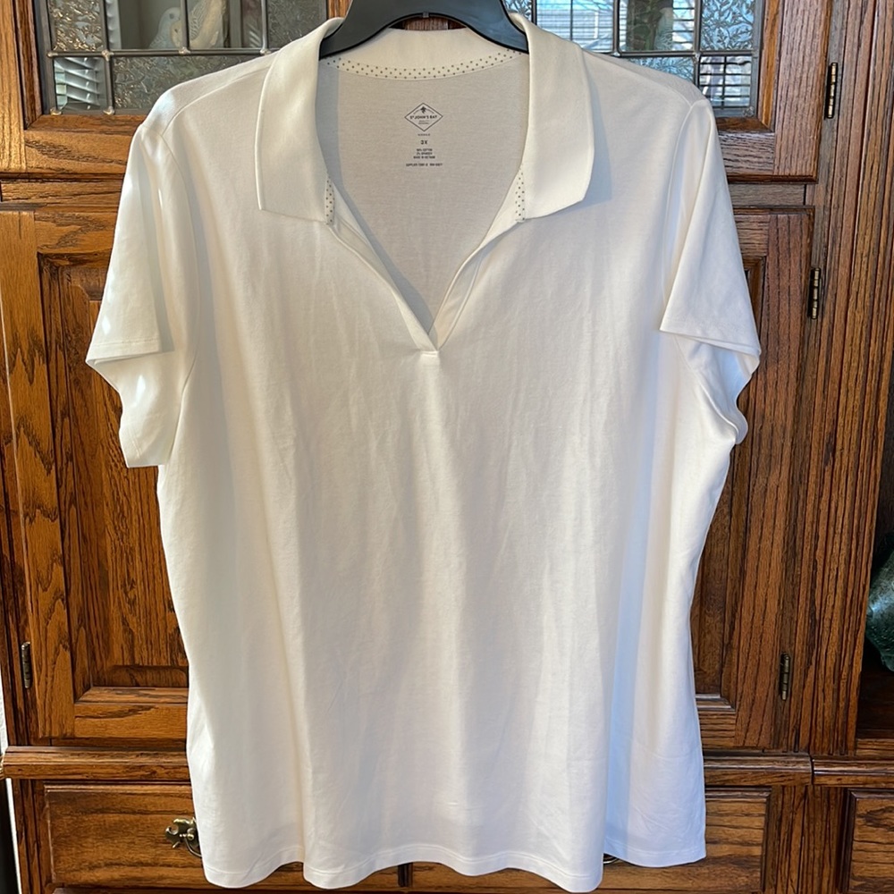 #NWT ST JOHNS BAY WHITE COLLARED SPORT POLO BLOUSE SZ 3X